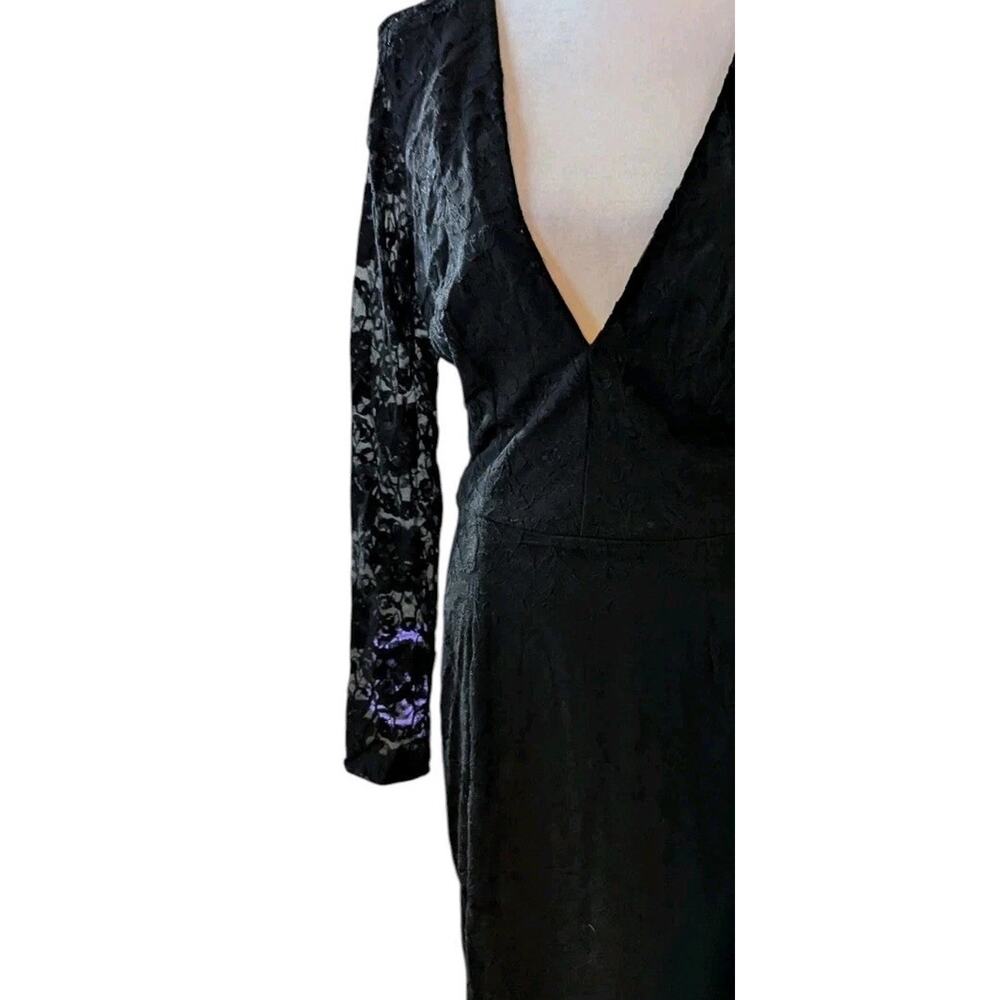 Dress The Population Erica Black Lace L/S Sheath Dress Women M L Plunge Bodycon - Picture 4 of 10